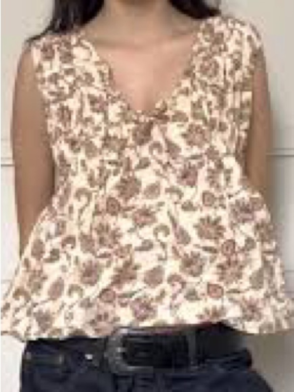 Mango Boho Floral Paisley Tie-Front Peplum Blouse - Size 2